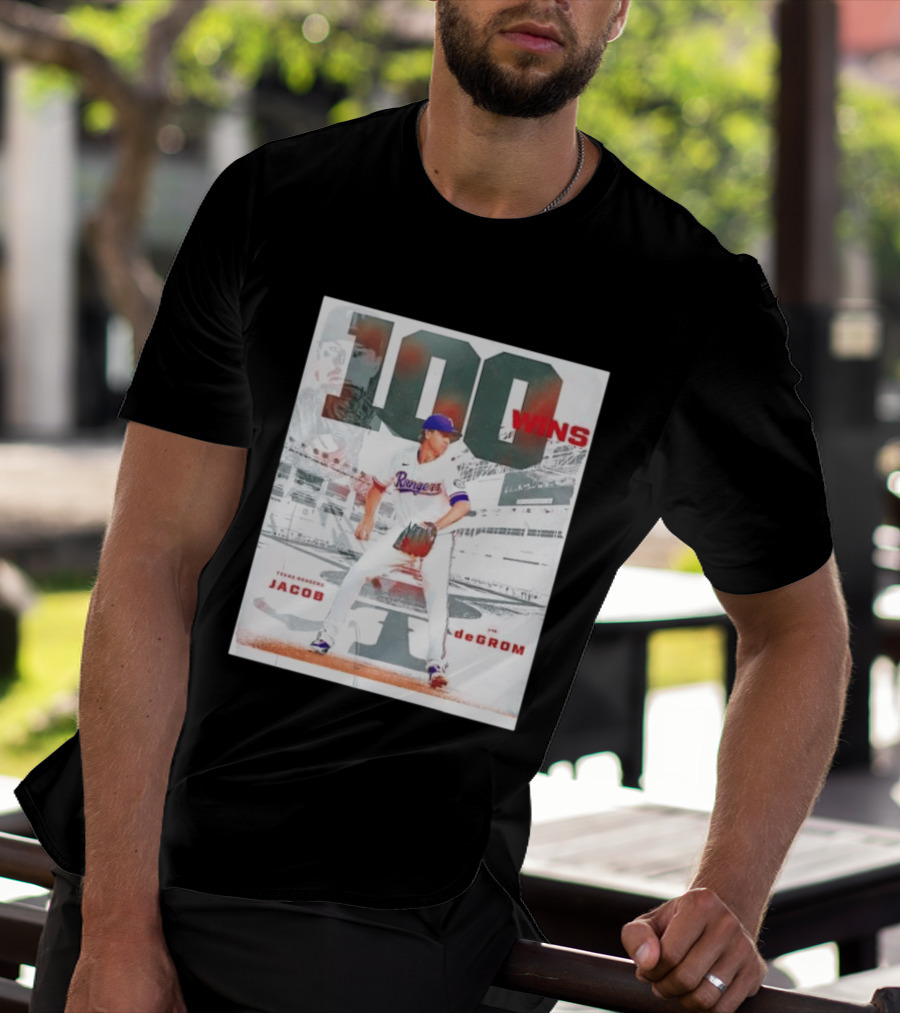 Texas Rangers Jacob DeGrom 100 Wins Achievement Baseball Celebration T-Shirt
