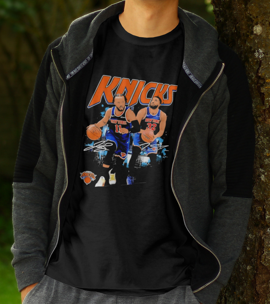 New York Knicks Jalen Brunson 11 Karl Anthony Towns 32 Dribbling Skills T-Shirt