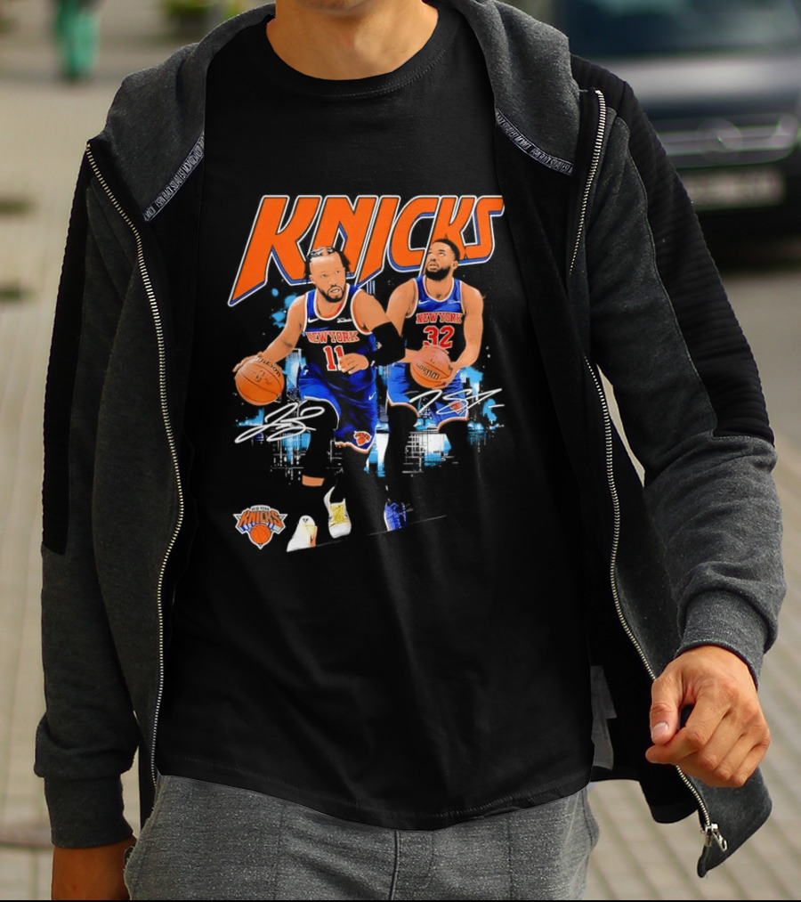 New York Knicks Jalen Brunson 11 Karl Anthony Towns 32 Dribbling Skills T-Shirt