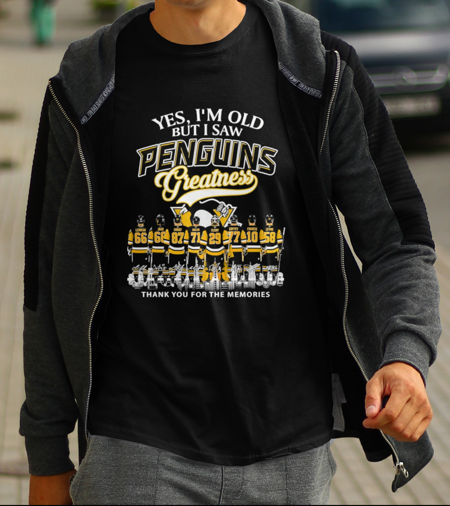 Yes I'm Old But I Saw Penguins Greatness Mario Lemieux Jaromir Jagr Sidney Crosby Evgeni Malkin Marc Andre Fleury T-Shirt