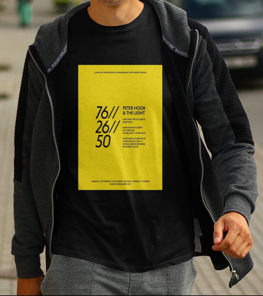 Peter Hook & The Light 76 26 50 Manchester Academy Buzzcocks Retrospective Set T-Shirt