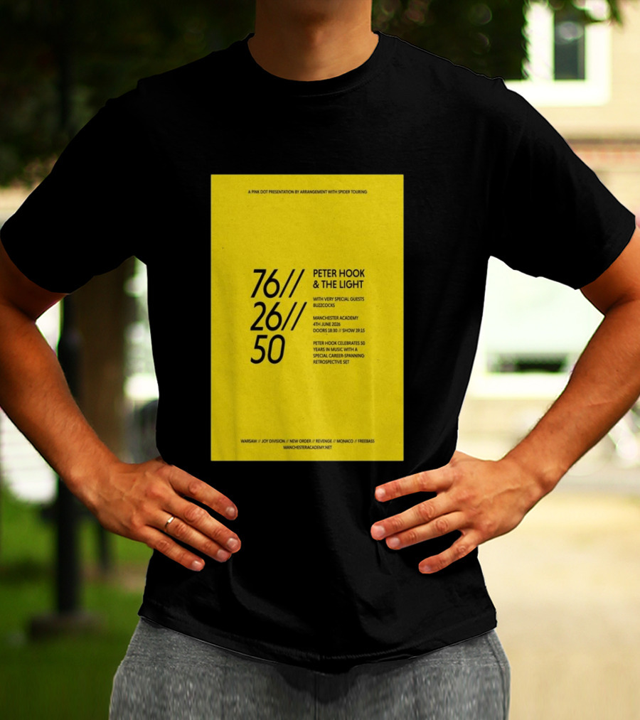 Peter Hook & The Light 76 26 50 Manchester Academy Buzzcocks Retrospective Set T-Shirt