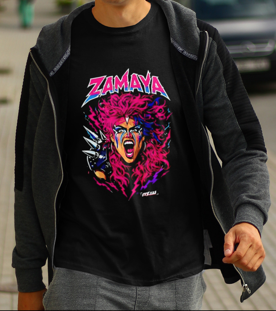 Zamaya Warrior Screaming Pink Hair Spiked Shoulder Pad T-Shirt