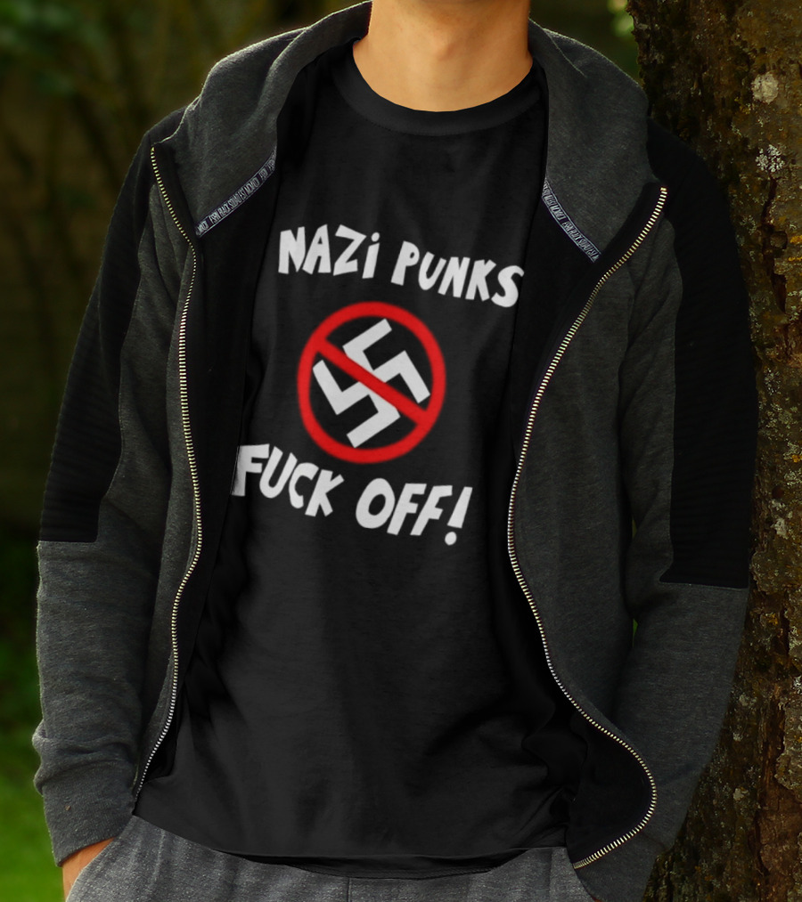 Nazi Punks Fuck Off Swastika Ban Circle T-Shirt