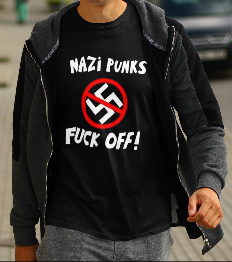 Nazi Punks Fuck Off Swastika Ban Circle T-Shirt