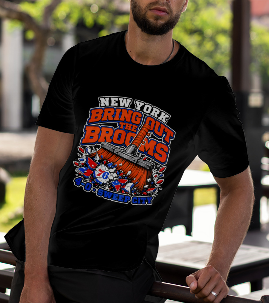 New York Bring Out The Brooms 76ers 4 0 Sweep City T-Shirt