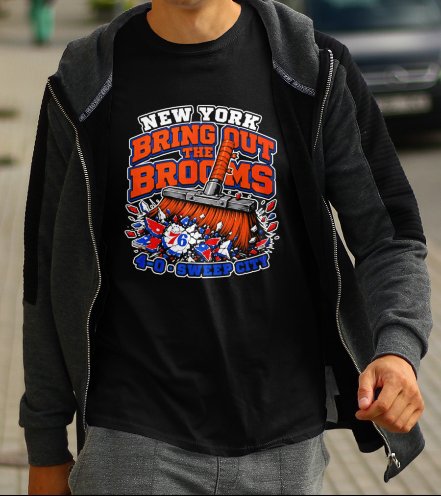 New York Bring Out The Brooms 76ers 4 0 Sweep City T-Shirt