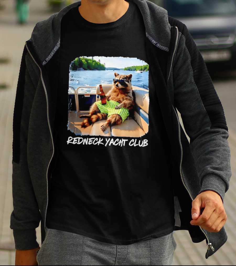 Redneck Yacht Club Raccoon Relaxing With Beer On A Boat T-Shirt