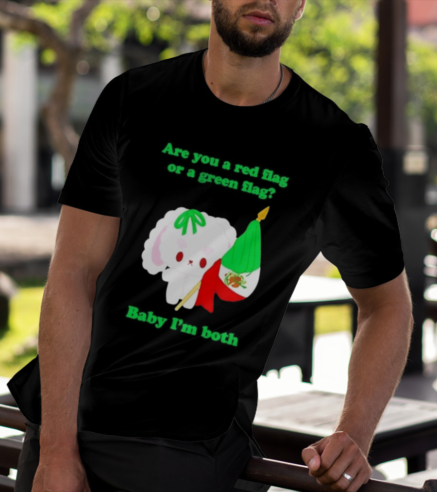 Nonomochi Mexico Flag Are You A Red Flag Or A Green Flag Cute Bunny Holding Mexican Flag T-Shirt