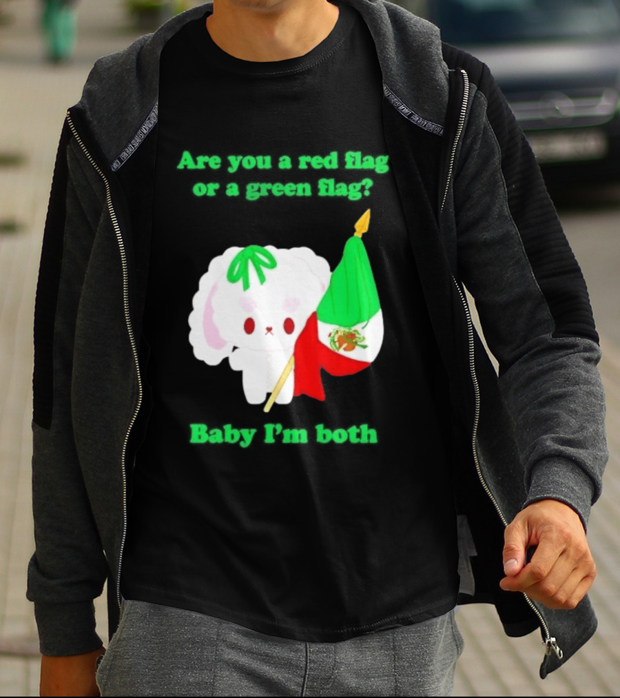 Nonomochi Mexico Flag Are You A Red Flag Or A Green Flag Cute Bunny Holding Mexican Flag T-Shirt