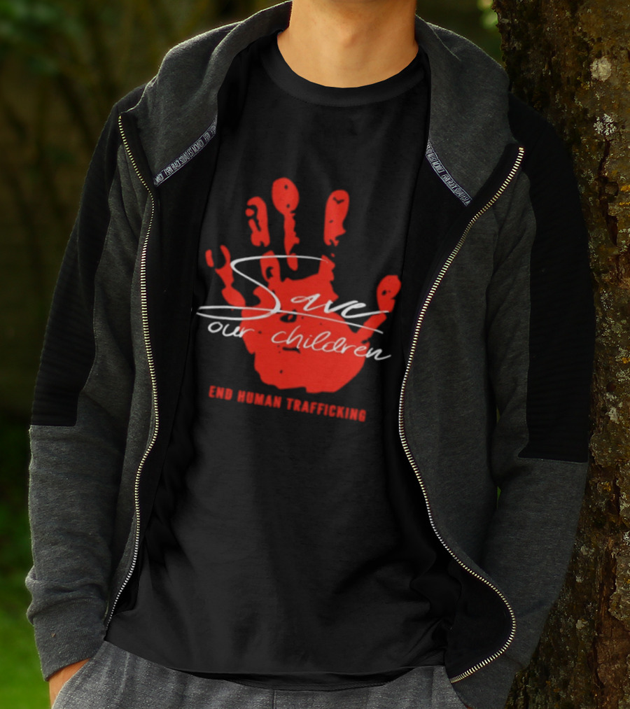 Save Our Children Red Handprint End Human Trafficking T-Shirt