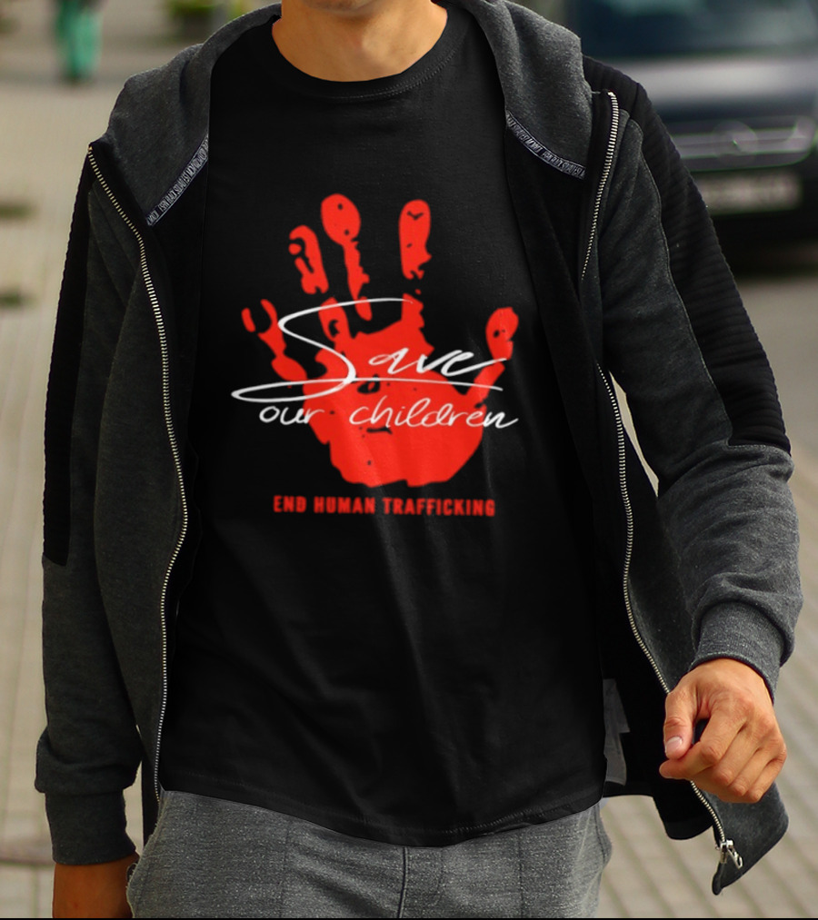 Save Our Children Red Handprint End Human Trafficking T-Shirt