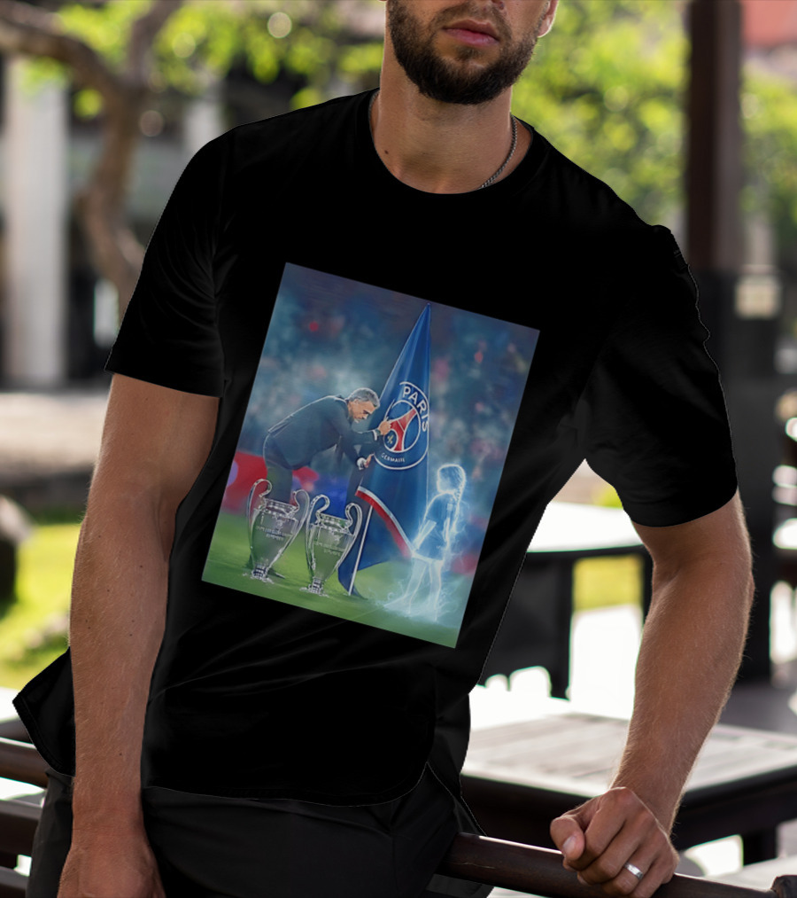 Paris Saint Germain Luis Enrique UEFA Trophies Team Flag T-Shirt