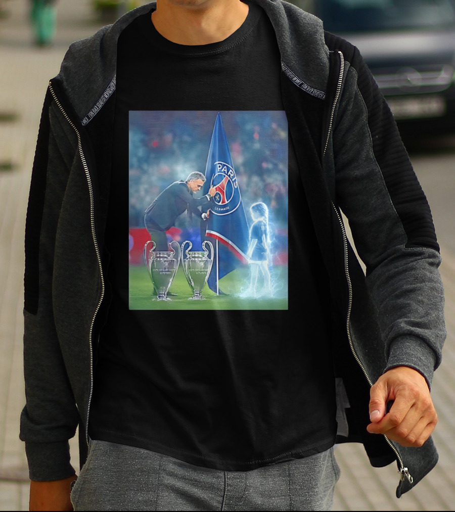 Paris Saint Germain Luis Enrique UEFA Trophies Team Flag T-Shirt