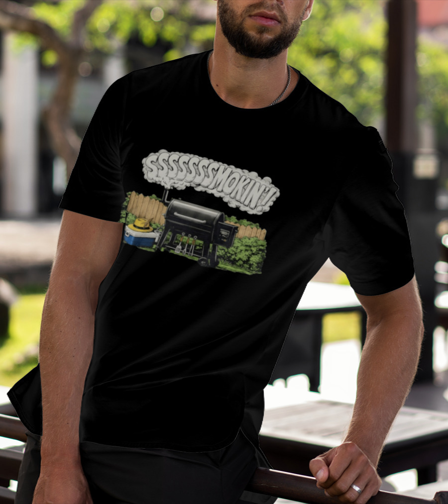 Ssssssmokin Pellet Grill Backyard Barbecue Scene T-Shirt