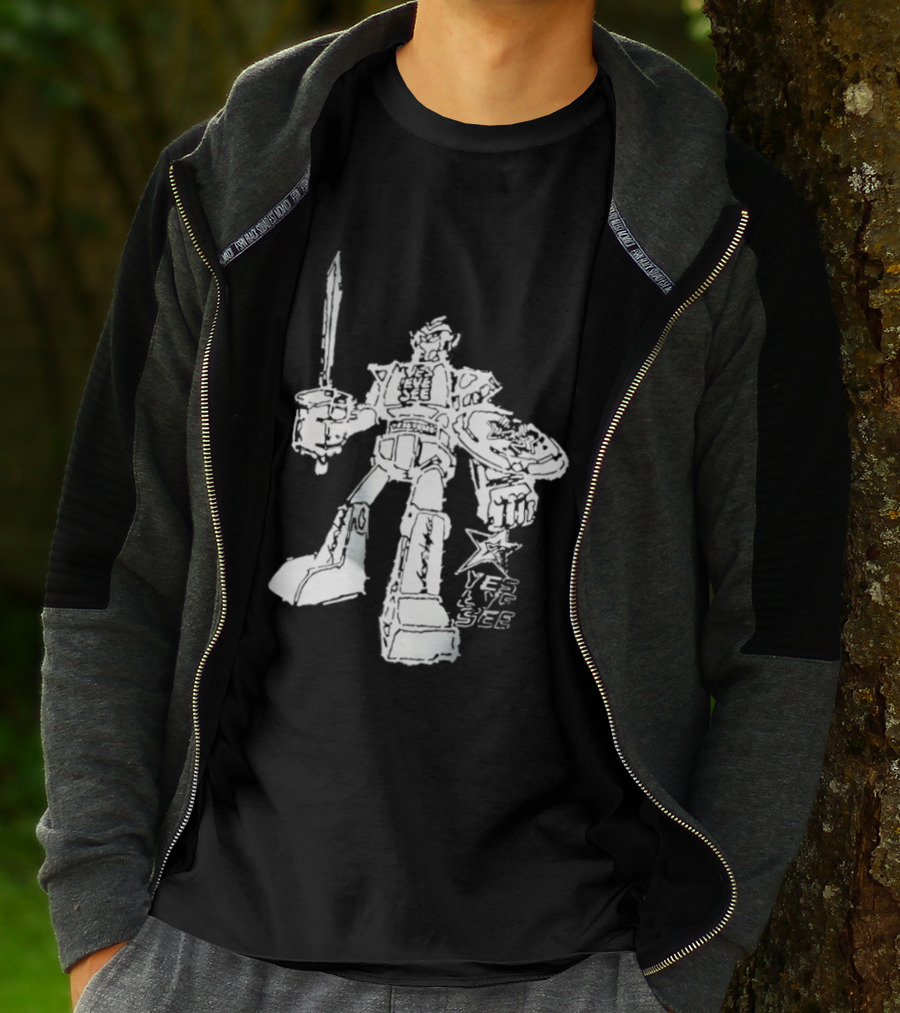 Yes Eye See Robot With Sword Shield Star T-Shirt