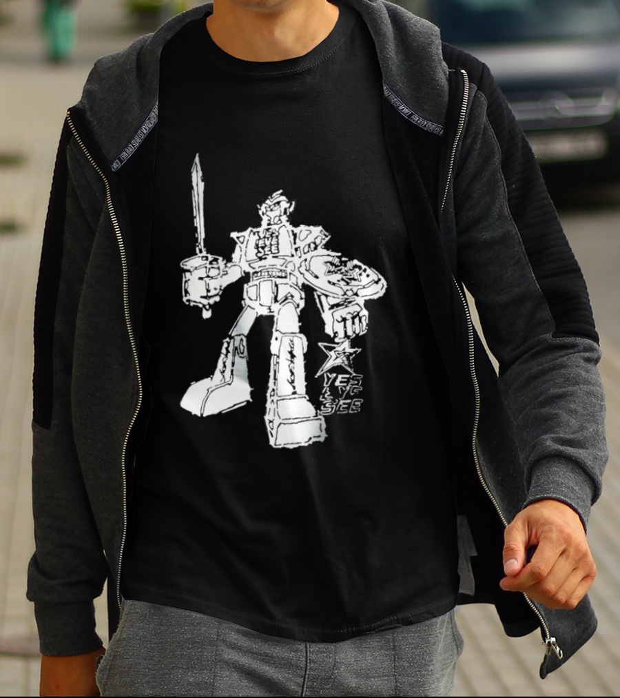 Yes Eye See Robot With Sword Shield Star T-Shirt