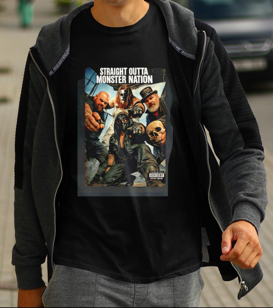 Straight Outta Monster Nation Group Pose With Skulls And Masks T-Shirt