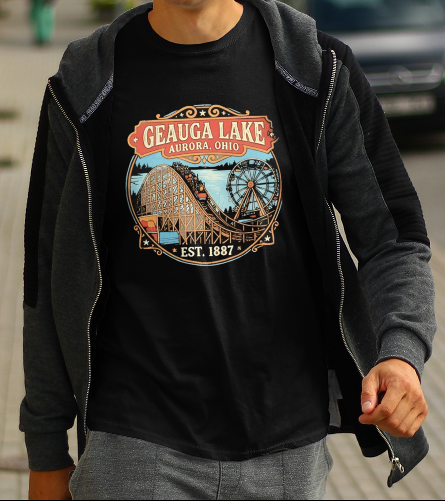 Geauga Lake Aurora Ohio Est 1887 Roller Ferris Wheel Amusement Park T-Shirt