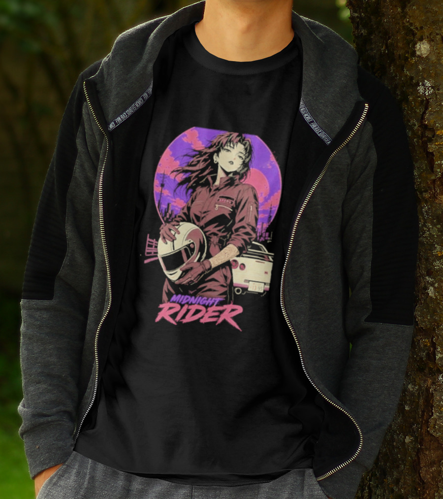 Midnight Rider Girl Racing Vintage 80s Style Retro Sunset Car Helmet T-Shirt