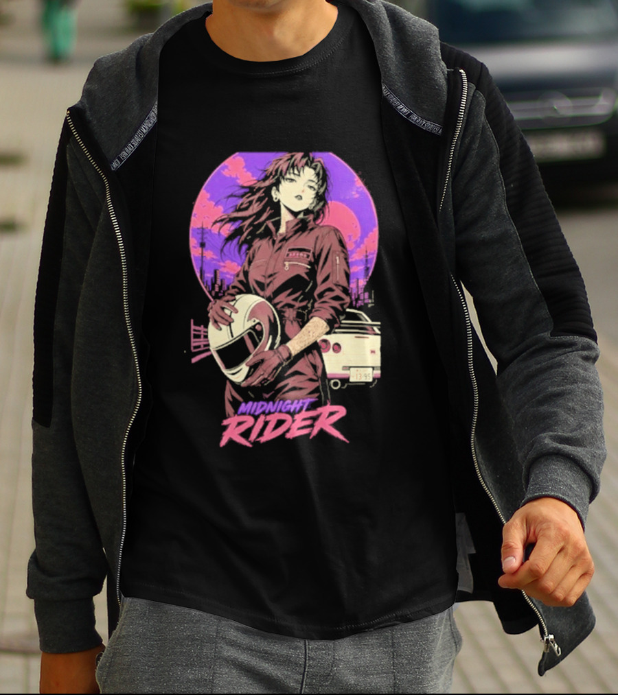 Midnight Rider Girl Racing Vintage 80s Style Retro Sunset Car Helmet T-Shirt