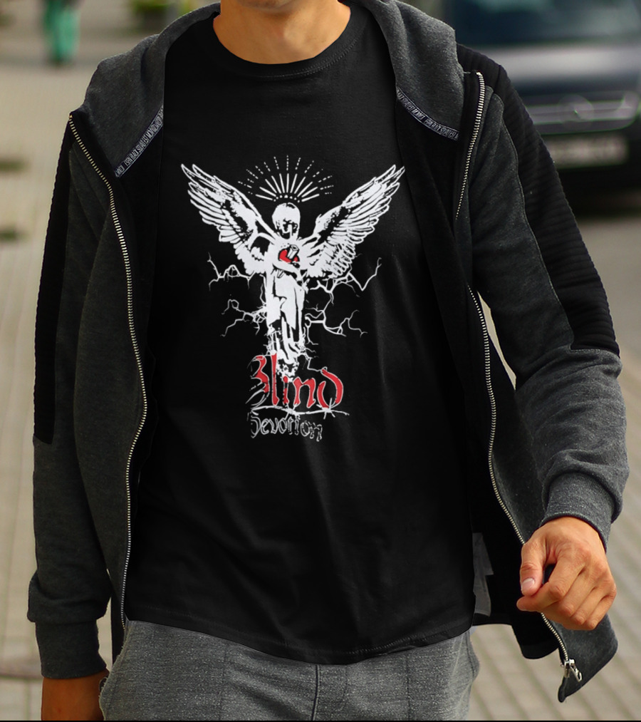 Blind Devotion Winged Angel With Sacred Heart And Halo T-Shirt