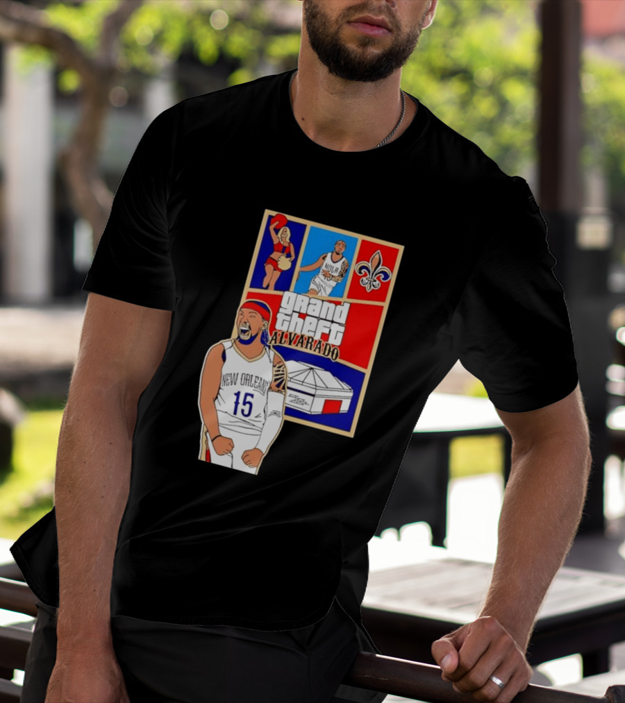 Grand Theft Alvarado New Orleans NOLA 15 Fleur De Lis Basketball T-Shirt