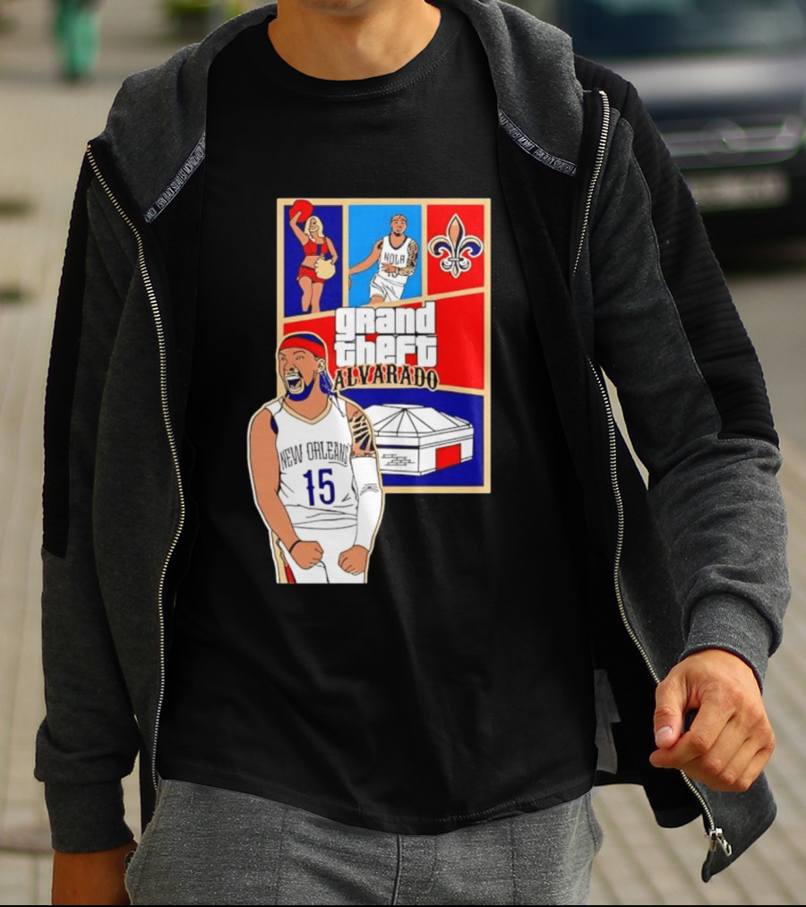 Grand Theft Alvarado New Orleans NOLA 15 Fleur De Lis Basketball T-Shirt