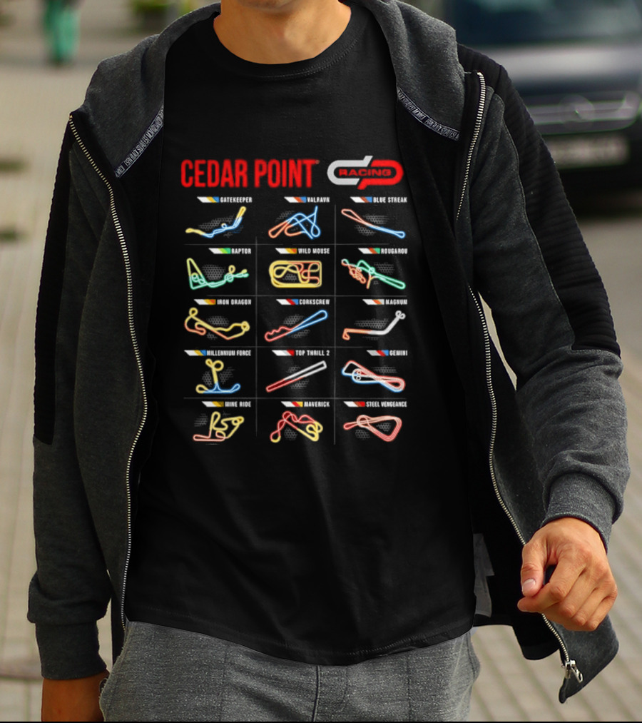 Cedar Point Racing Track Layouts Millennium Force Maverick Top Thrill Dragster T-Shirt