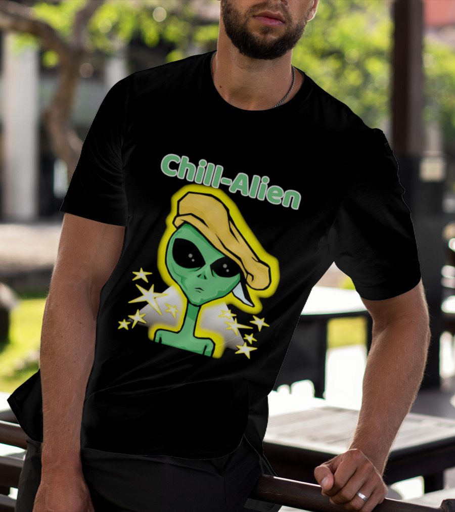 Chill Alien Beret Hat Stars Glow T-Shirt