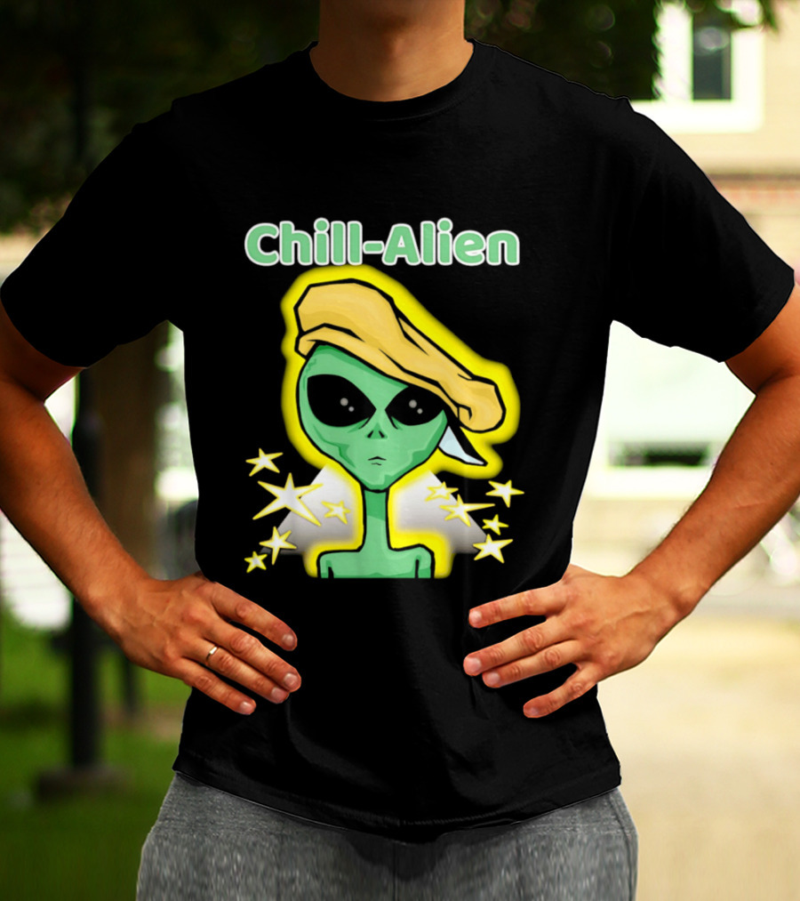 Chill Alien Beret Hat Stars Glow T-Shirt
