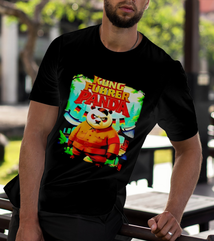 Kung Fuhrer Panda Military Styled Bear With Flags T-Shirt