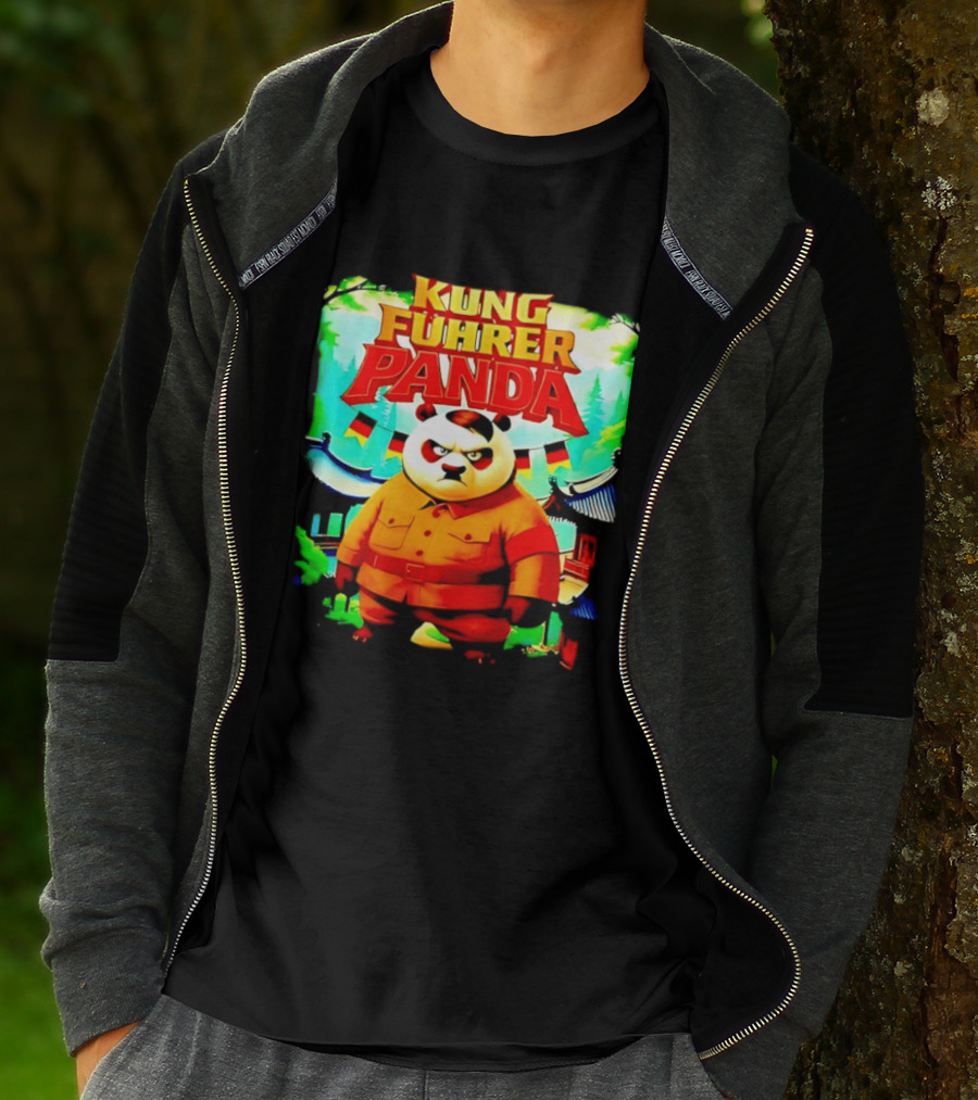 Kung Fuhrer Panda Military Styled Bear With Flags T-Shirt