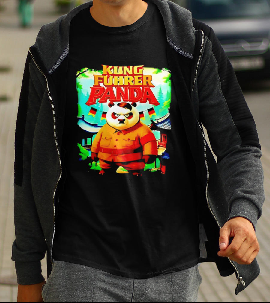 Kung Fuhrer Panda Military Styled Bear With Flags T-Shirt