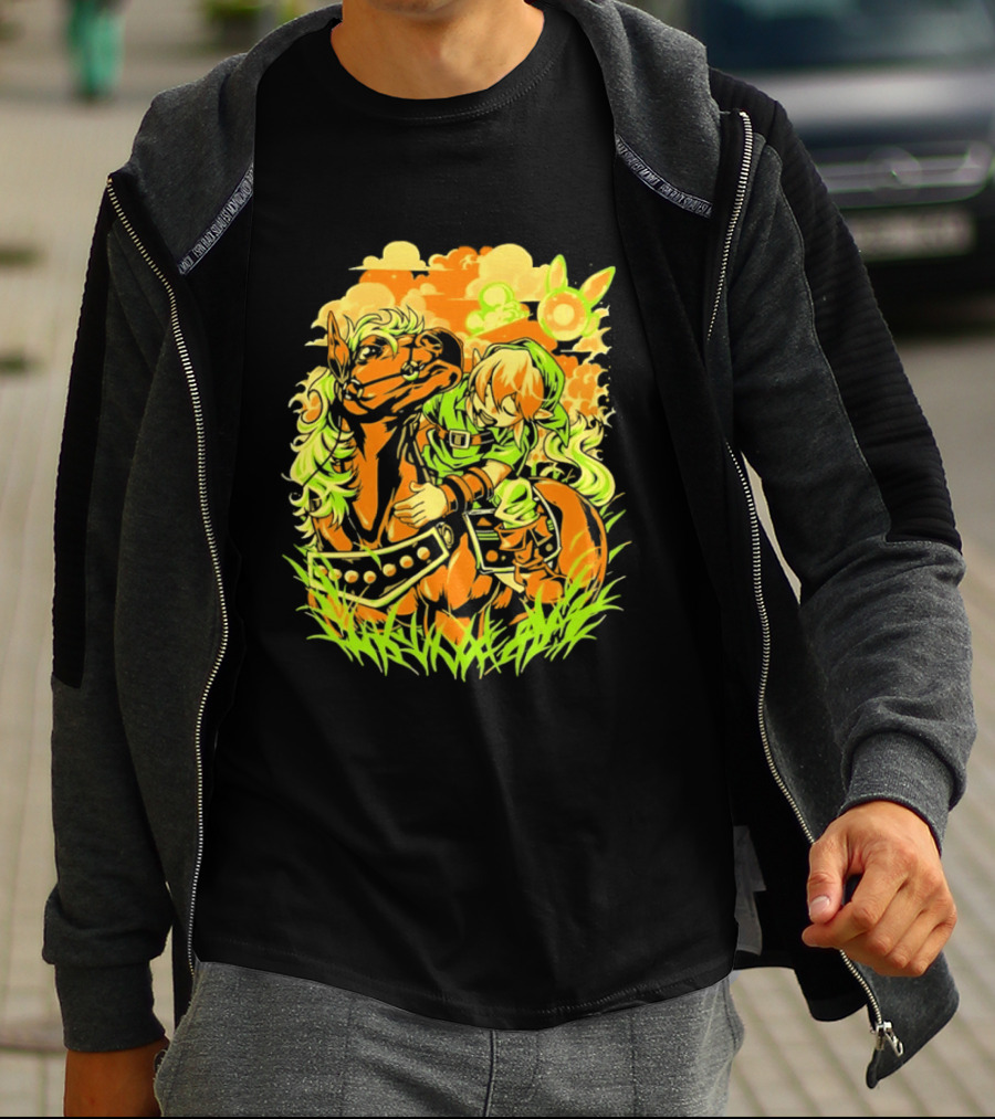 Legend Of Zelda Link And Epona Journey Through Hyrule Fields Adventure T-Shirt