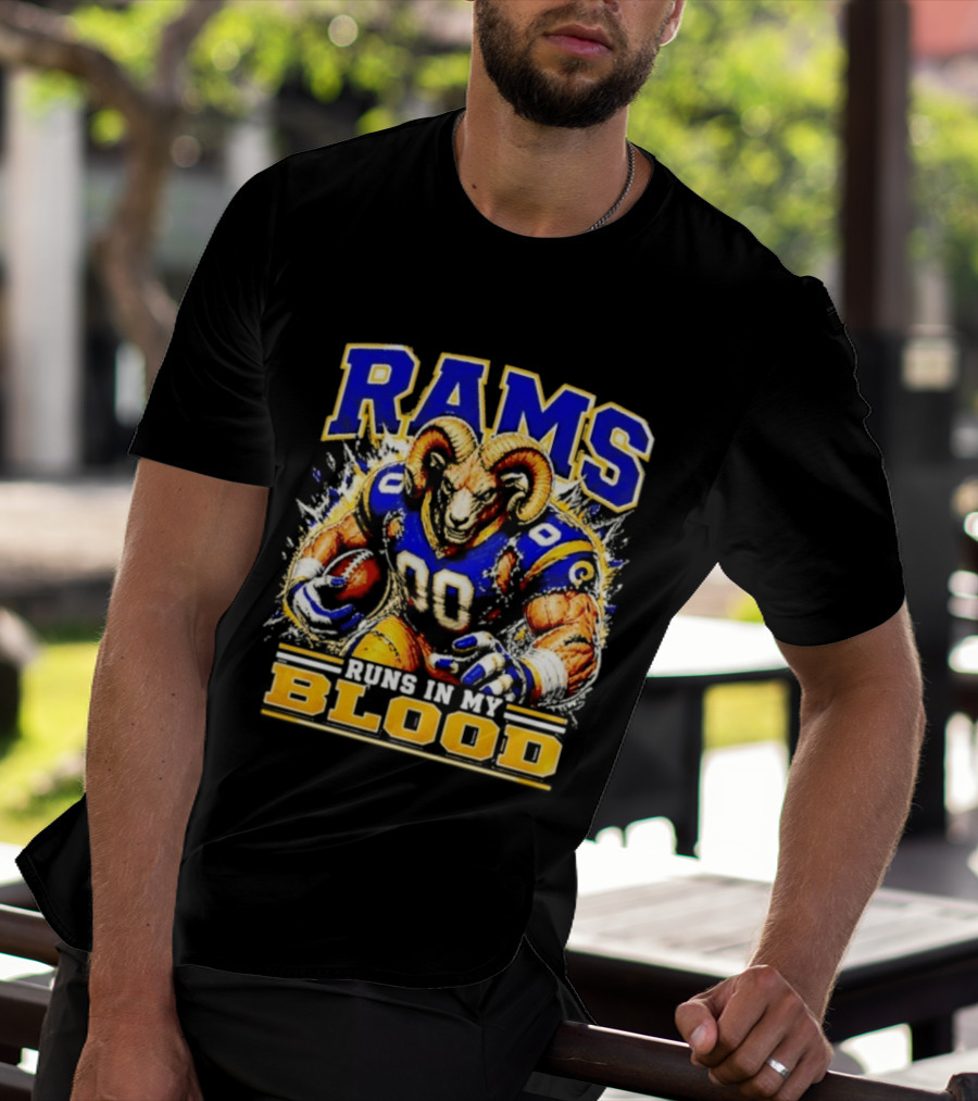Rams Runs In My Blood Football Player T-Shirt