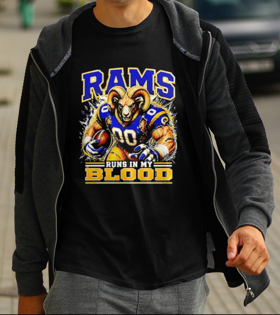 Rams Runs In My Blood Football Player T-Shirt