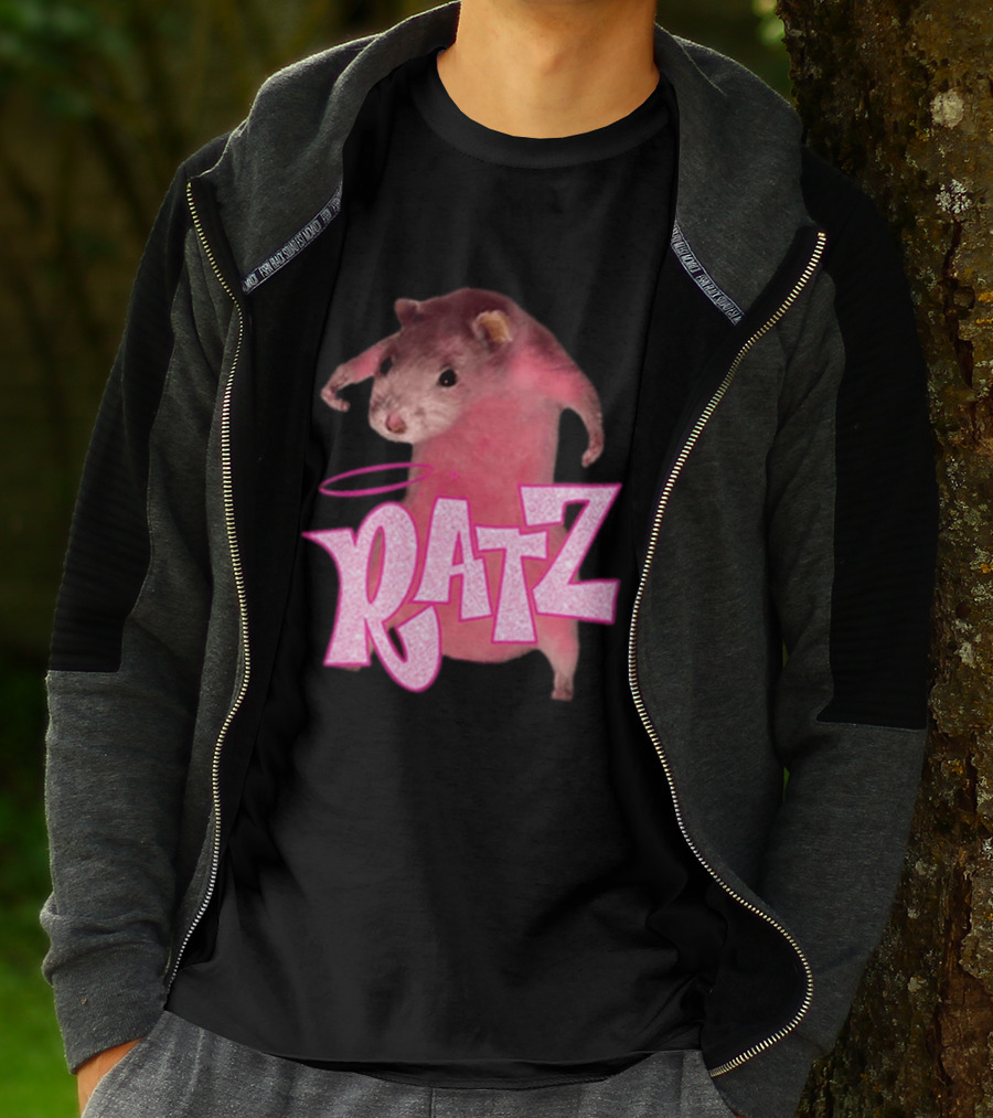 Ratz Pink Rat Meme Funny Text Bold Letters Halo T-Shirt