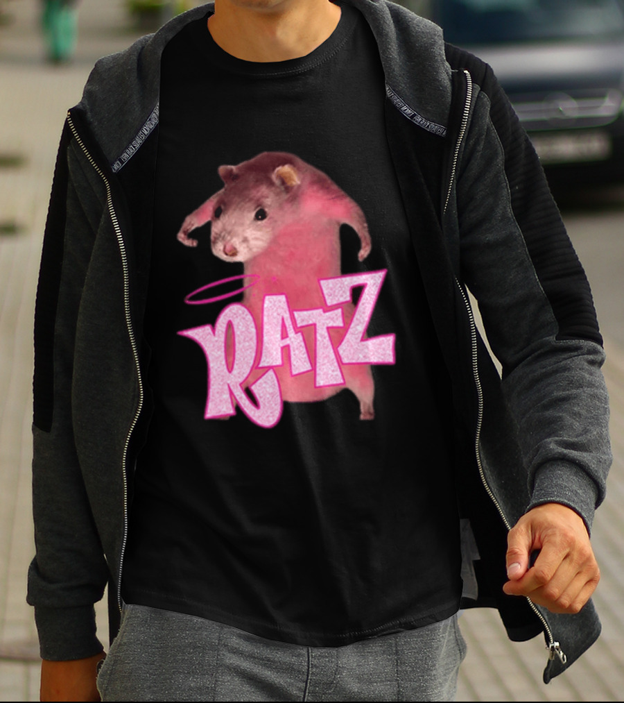 Ratz Pink Rat Meme Funny Text Bold Letters Halo T-Shirt