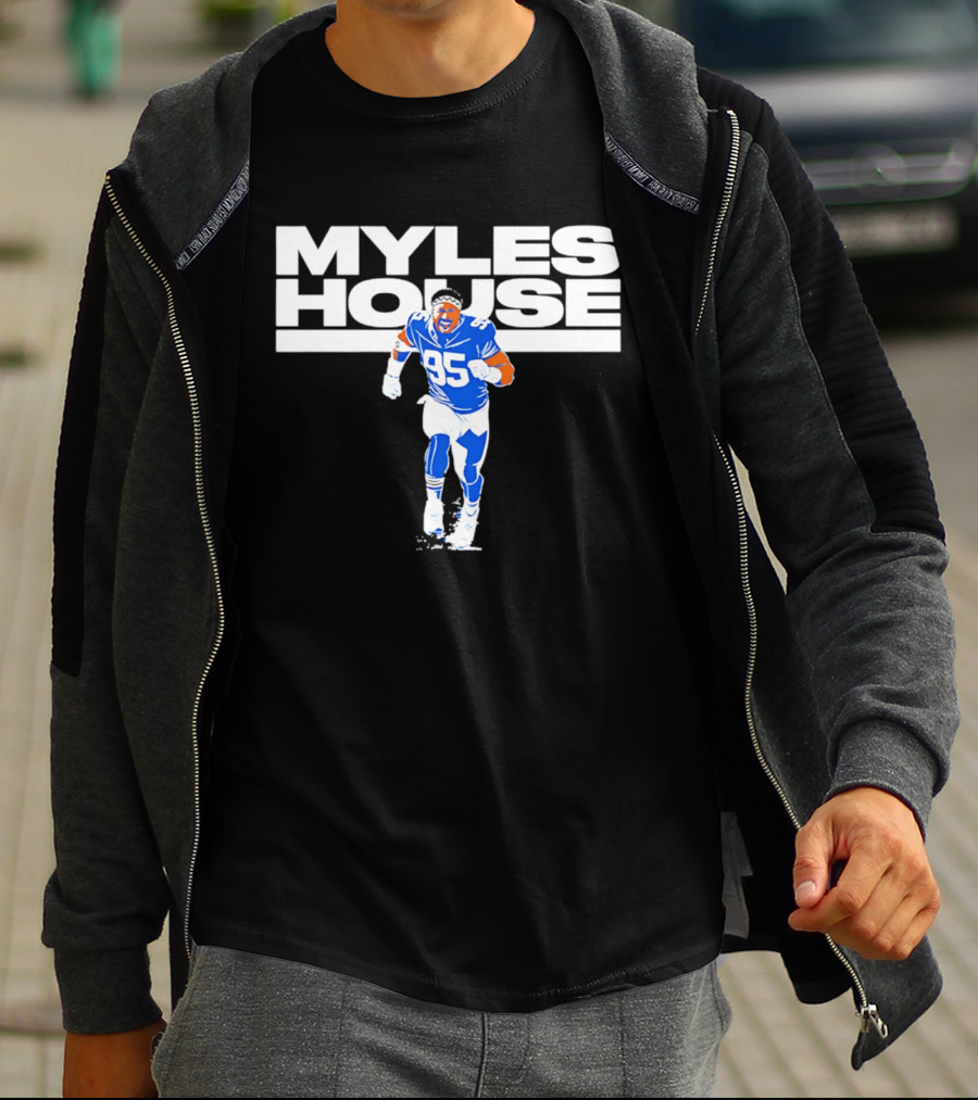 Myles Garrett Myles House 95 Football Player Blue And White T-Shirt