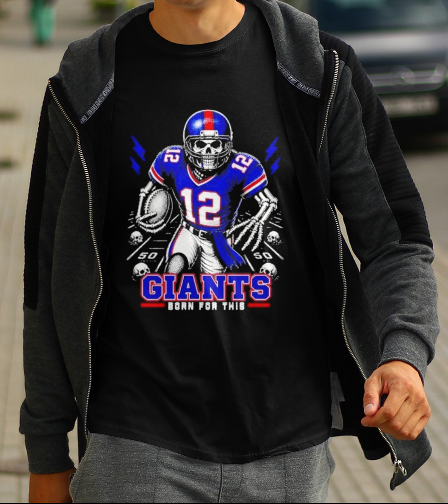 New York Giants Born For This Skeleton Football Player Giants Team T-Shirt