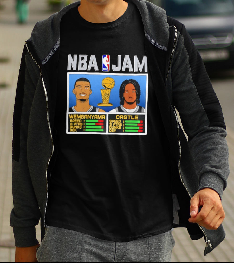 San Antonio Spurs Victor Wembanyama Stephon Castle NBA Jam Style Stats T-Shirt