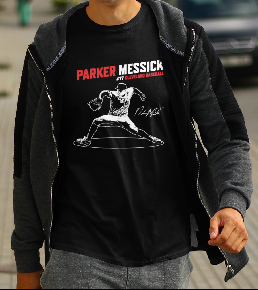 Parker Messick #77 Cleveland Baseball Commander Signature T-Shirt