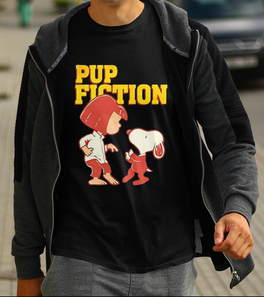 Pup Fiction Peanuts Characters Scene T-Shirt