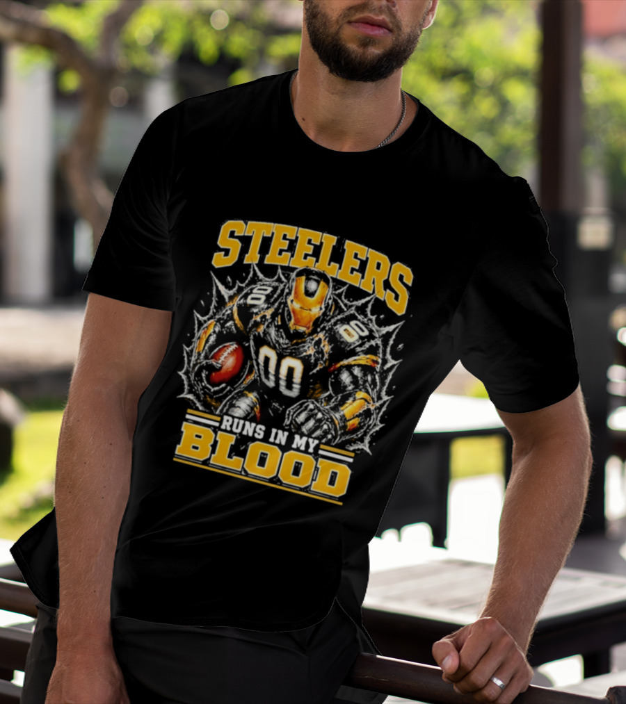 Steelers Runs In My Blood Iron Man Football Fusion T-Shirt
