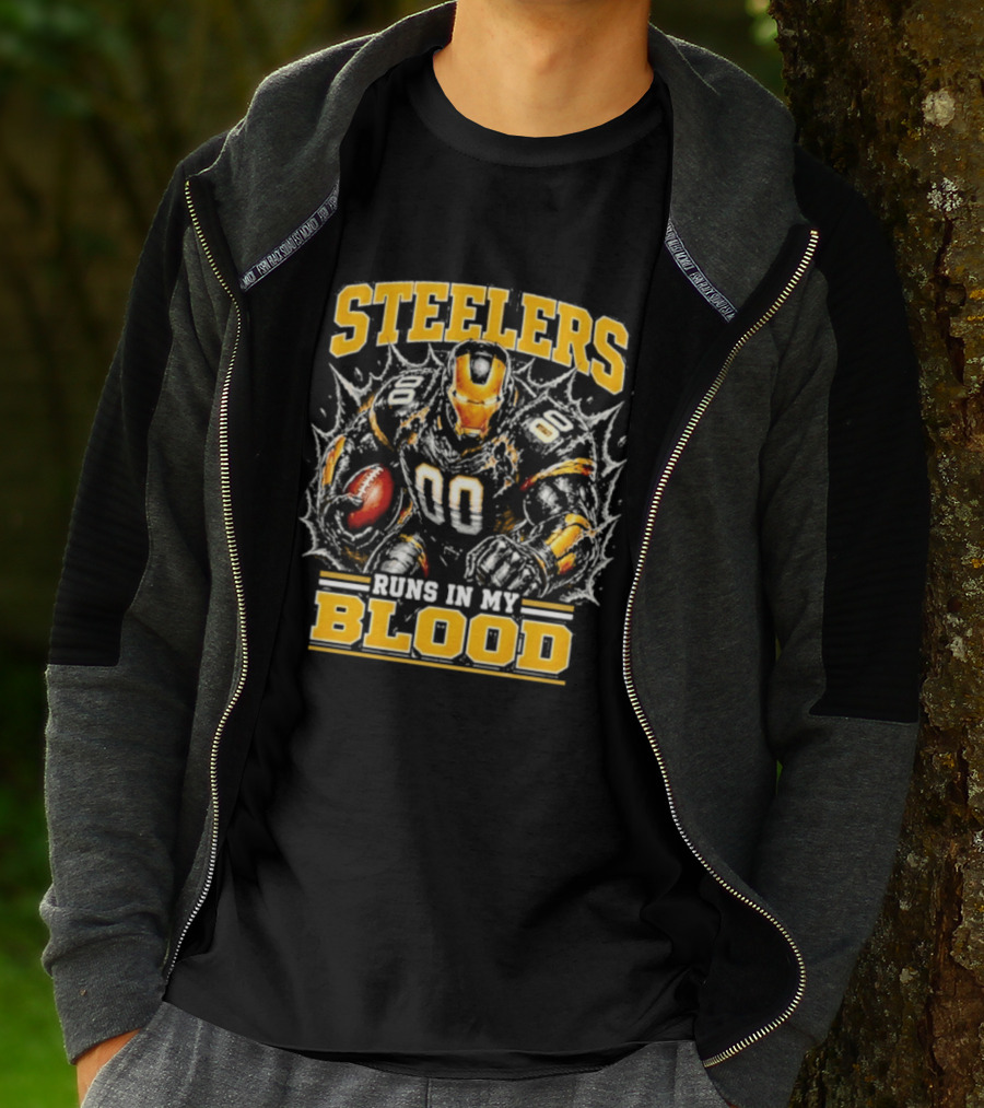 Steelers Runs In My Blood Iron Man Football Fusion T-Shirt