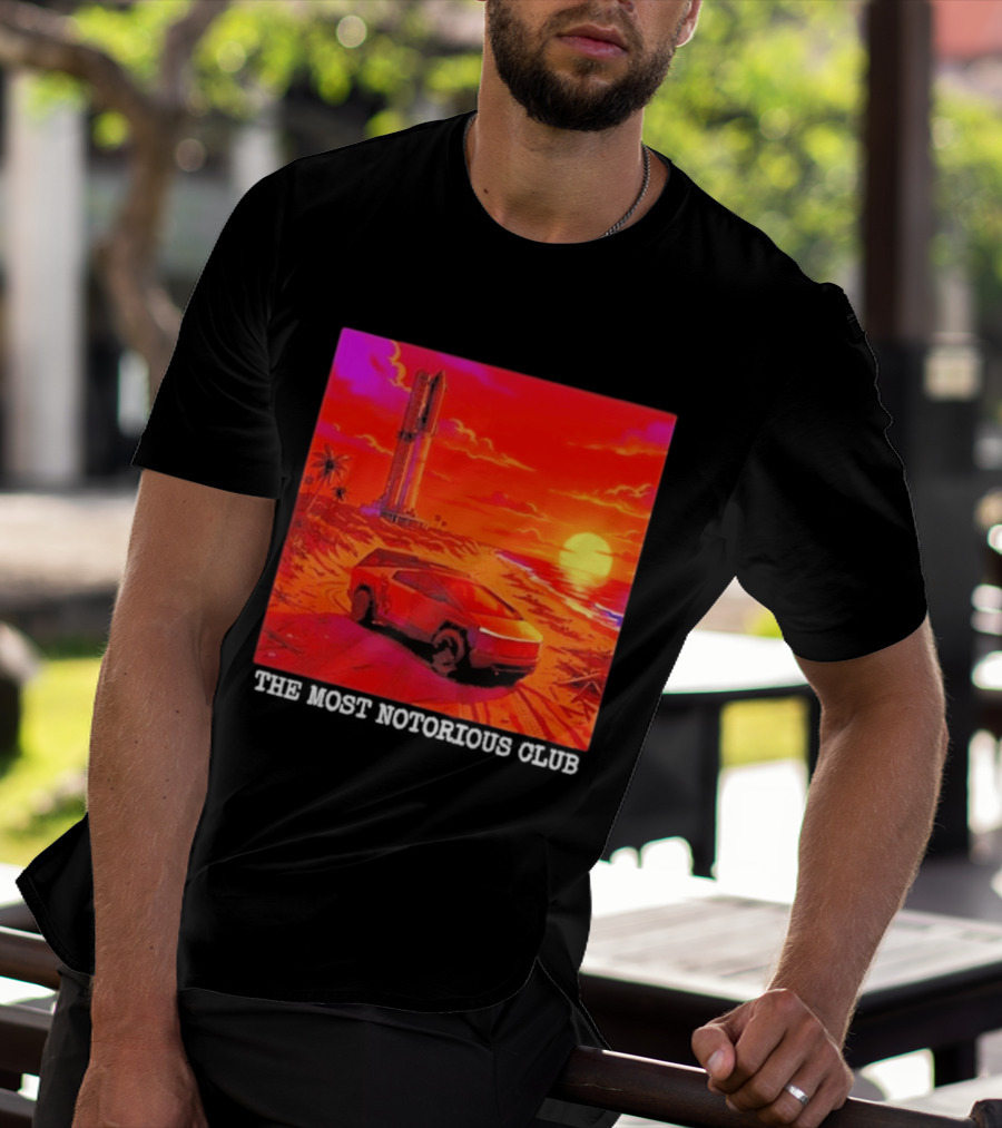 Tesla Cybertruck Sunset Beach Tower The Most Notorious Club T-Shirt