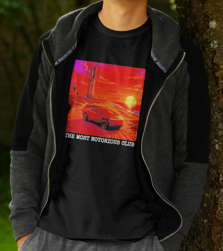 Tesla Cybertruck Sunset Beach Tower The Most Notorious Club T-Shirt