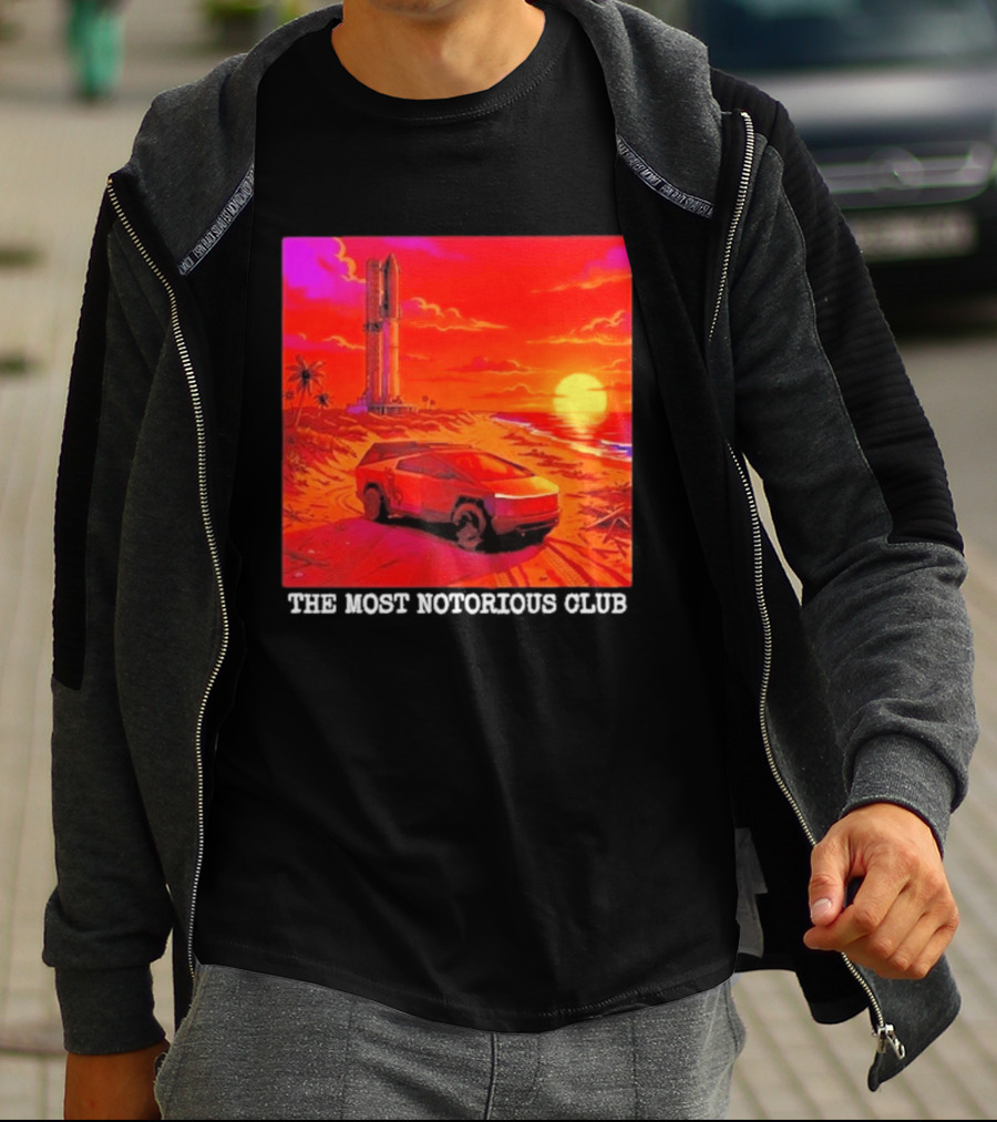 Tesla Cybertruck Sunset Beach Tower The Most Notorious Club T-Shirt