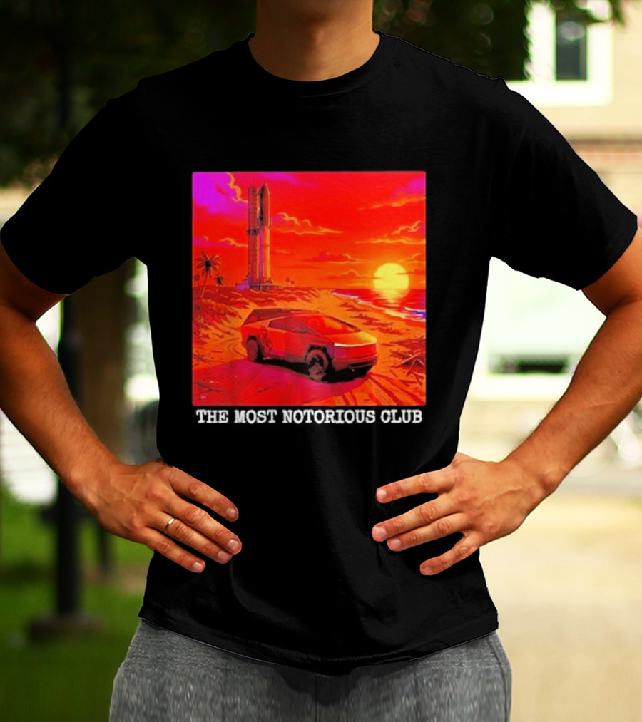 Tesla Cybertruck Sunset Beach Tower The Most Notorious Club T-Shirt
